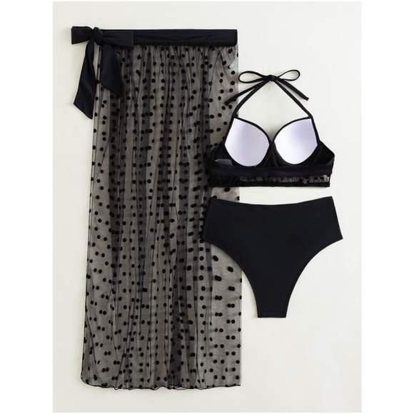 Rust brown Polka Dot Bikini Skirt Beach Swim Set - Picture 3 of 11